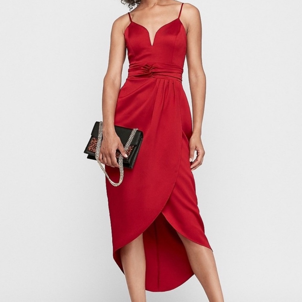 NWOT Express | red faux wrap spaghetti strap dress